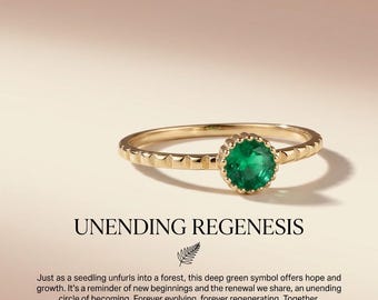 Bague de fiançailles en émeraude verte, bague vintage en argent avec détail feuille, émeraude ronde de laboratoire, cadeau pour elle