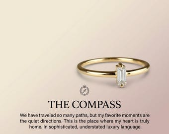 Baguette Lab Diamond Ring, Minimal Solitaire Ring, Dainty Silver Engagement Ring, Modern Gift for Her
