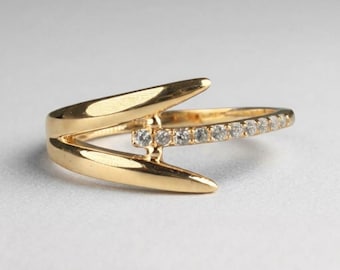 Minimalist Wrap Ring, Dainty Bypass Silver Ring, Modern Open Ring, Delicate Pave Gift for Her