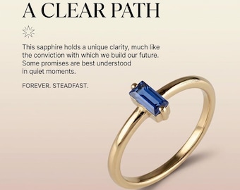 Blue Sapphire Promise Ring, Baguette Stone Silver Ring, Geometric Minimal Ring, Dainty Gift for Her
