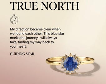 Blue Sapphire Cluster Ring, Round Stone Alternative Engagement Ring, Dainty Silver Halo Jewelry