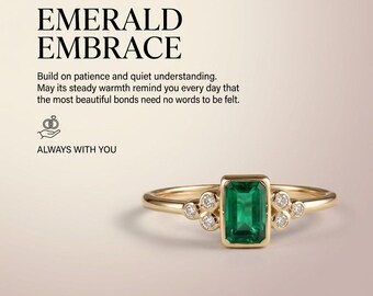 Green Emerald Engagement Ring, Art Deco Silver Ring, Three Stone Lab Emerald Ring, Vintage Gift for Her