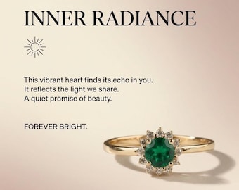 Emerald Engagement Ring, Green Floral Cluster Ring, Vintage Inspired Silver Halo, Romantic Ring for Her
