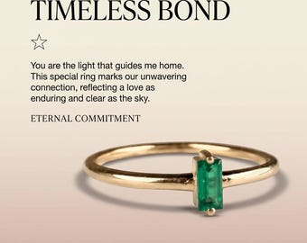 Emerald Solitaire Ring, Green Baguette Stone Ring, Dainty Silver Jewelry, Minimal Engagement Ring