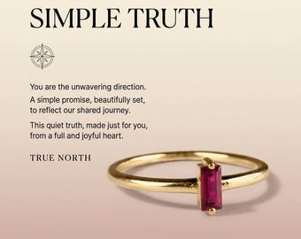 Ruby Engagement Ring, Rectangular Red Stone Ring, Minimal Silver Solitaire, Dainty Romantic Jewelry