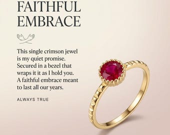 Ruby Promise Ring, Round Red Stone Silver Ring, Vintage Beaded Solitaire, Romantic Gift for Her