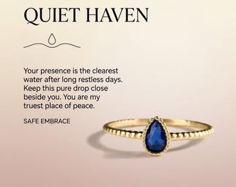 Pear Cut Sapphire Ring, Blue Teardrop Silver Ring, Dainty Sapphire Promise Ring, Gift for Her