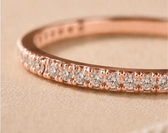 Solid Gold Pavé Eternity Ring | Dainty Stacking Wedding Band (10K/14K/18K)