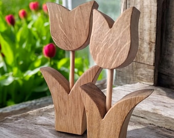 Handgefertigte Tulpen aus Eiche – 2er Set | Holzblumen Deko | Nachhaltige Geschenkidee