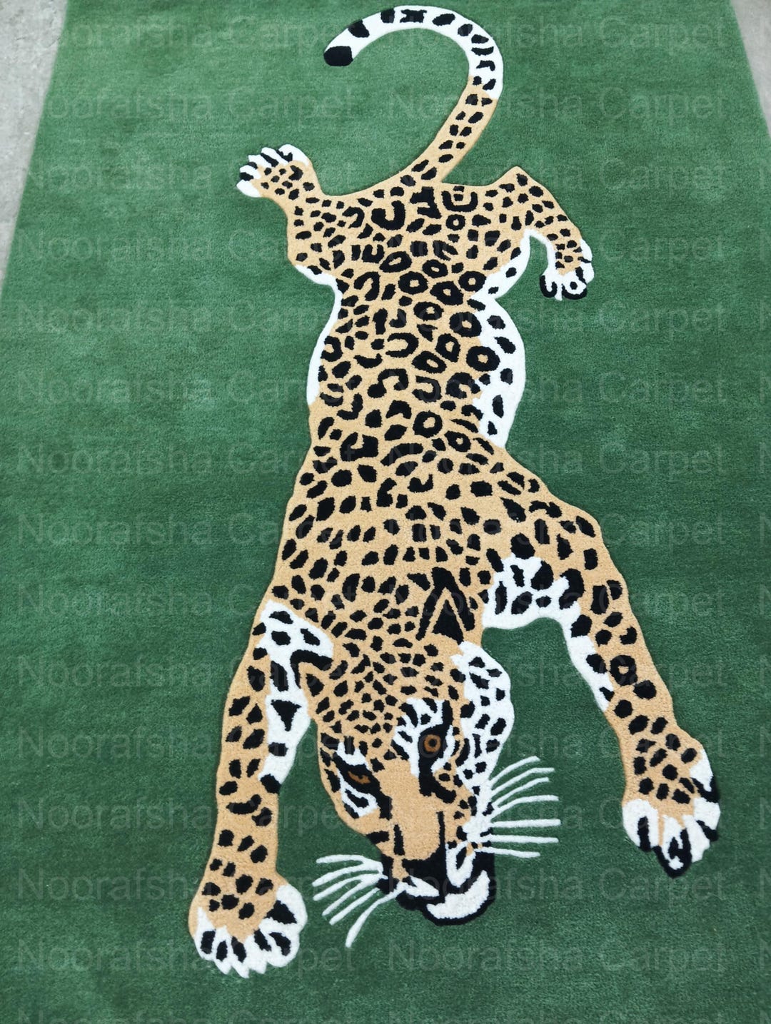 Hand Tufted Wool Rug, Green Leopard Animal Print, Modern Area Carpet ...