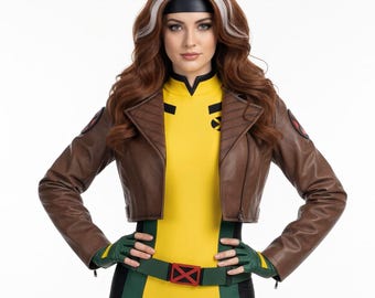 X-Men 97 inspiriert Rogue Cropped Lederjacke - Rogue Xmen Cosplay Kostüm - Halloween Comic Superheld Cosplay