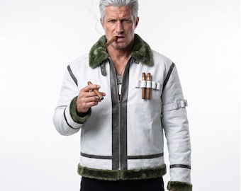 Weißer Kapitän Smoker Marine inspirierte Lederjacke - Kapitän Raucher Cosplay Jacke
