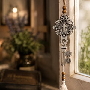 Nyckel till helgedomen, skyddande väggbonad, Sankt Benedictus-medalj, andlig dekoration, skyddande amulett, esoterisk gåva