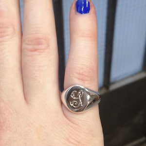 Oval Signet Ring, Florentine Script, hand-made and hand engraved to order, Sterling Silver