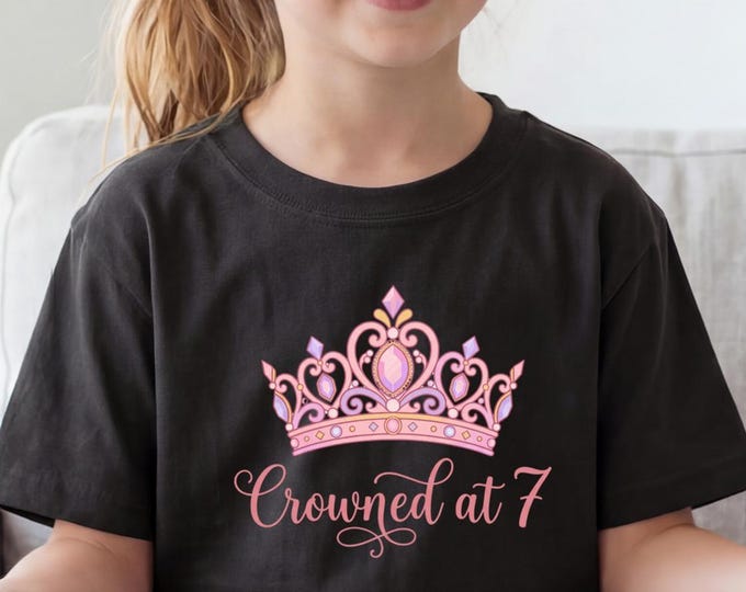 7th Birthday Girl Shirt, Princess Birthday Shirt, Princess Crown Shirt, Crown Birthday Shirt, Tiara Shirt, Girly Birthday Shirt