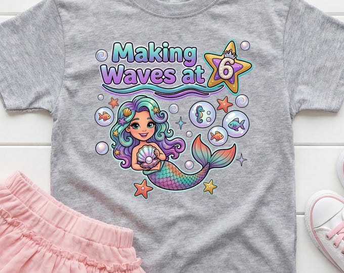 Mermaid Birthday Shirt Girl, Girls 6th Birthday Shirt, 6th Birthday Girl Shirt, Age 6 Birthday Shirt, Mermaid Girl Shirt