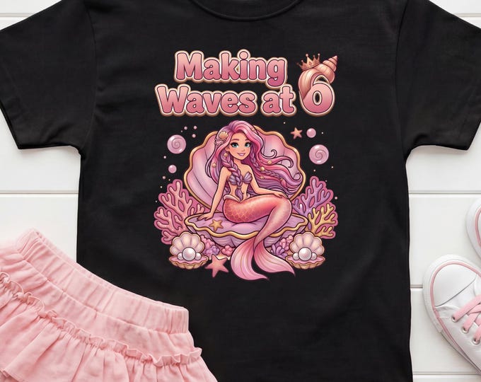 Mermaid Birthday Shirt, 6th Birthday Girl Shirt, Girls 6th Birthday Shirt, Mermaid Graphic Tee, Age 6 Birthday Shirt
