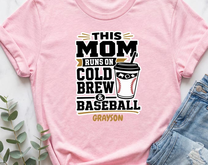 Coffee and Baseball Shirt, Baseball Mom Custom Shirt, Personalized Baseball Mom Shirt, Baseball Mom T Shirt, Baseball Mom Tee