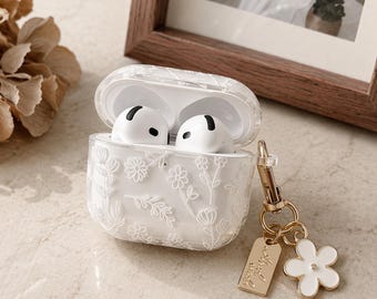 Blumen-Thema Airpod Hülle, Silikonhülle mit Blumen Anhänger, Airpod Pro 3 Hülle, Airpod 1 2 3 4 Pro 2, Geschenk für Sie