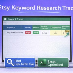 Etsy Keyword Research Tracker Spreadsheet | SEO Tags & Title Planner | Excel Seller Growth Tool