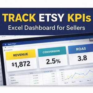Etsy Shop KPI Dashboard Spreadsheet for Revenue, Orders, Conversion Rate and ROAS