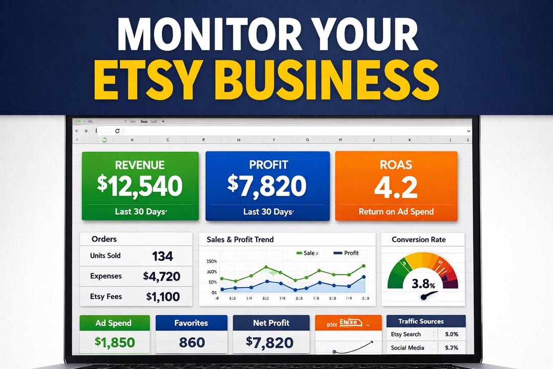 Etsy Business Dashboard for Sellers | Excel Shop Performance Tracker - Etsy