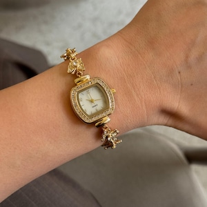 Vintage Butterfly Watch, Gold Silver Bracelet Watch for Women, Elegant Rhinestone