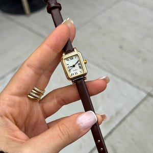 Minimal Square Women Watch | Vintage Quartz Leather Strap -  Easter Gift