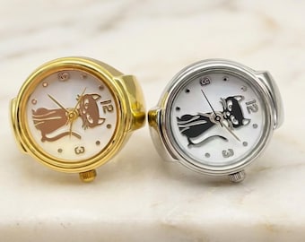 Cat Ring Watch Quartz, Gold Silver Finger Watch, Cute Kitten Jewelry Gift