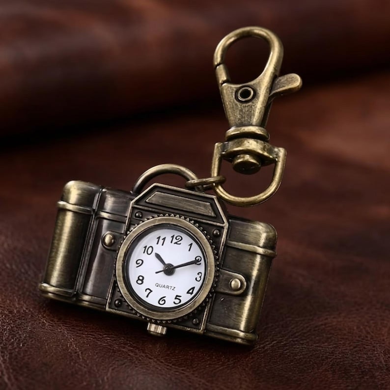 Camera Pocket Watch Keychain, Vintage Quartz Camera Pendant Watch, Photographer Gift image 1