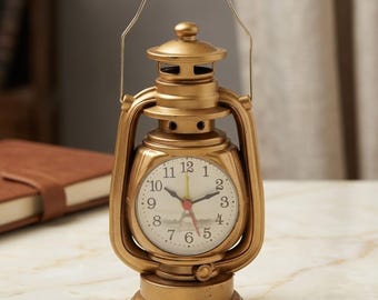 Vintage Oil Lamp Alarm Clock, Retro Lantern Style Desk Clock, Quartz Table Decor