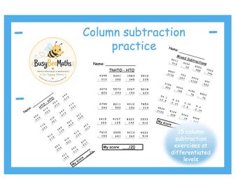 Column Subtraction Practice | 15 Practice sheets at sequential levels getting progressively more challenging