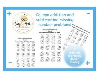 Column Addition and Subtraction Missing Number Problems | 7 Worksheets