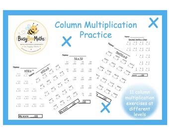 Column multiplication practice | 11 Practice sheets at sequential levels getting progressively more challenging