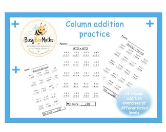 Column Addition Practice | 13 Practice sheets at sequential levels getting progressively more challenging