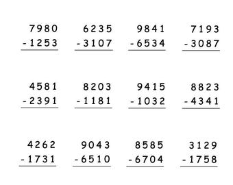 10 Printable Four Digit Column Subtraction Worksheets | PDF Download