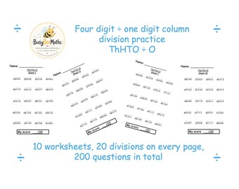 10 Printable Four Digit ÷ One Digit Division Worksheets | PDF Download