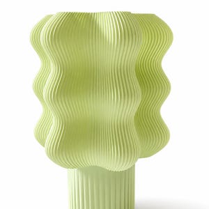 KNİDOS 3D Printed Pistachio Wavy Table Lamp, Sculptural Ribbed Bedside Lamp, Modern Organic Ambient Light