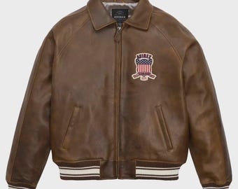 Braune Avirex Bomberjacke aus Leder für Herren - American Flight Style