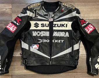 Vintage Suzuki Yoshimura Racing Lederjacke | GSX-R Motorrad Bikerjacke
