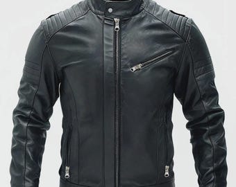 Herren Soft Black Lambskin Leder Biker Jacke Echte Motorrad Style Jacke