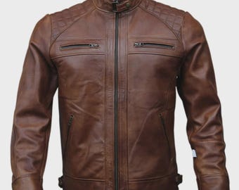 Herren Café Racer Style Biker Motorrad Lederjacke aus echtem Schaffellleder