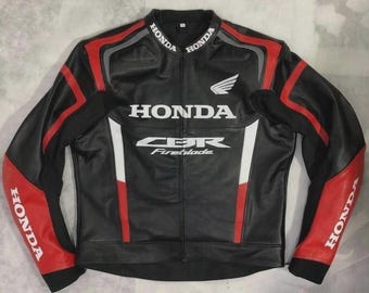 Sony CBR Fireblade Leder Motorradjacke - Schwarz-Rot-Weiße Grafiken