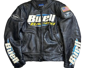 Vintage Buell Racing Leather Motorcycle Jacket | Vanson x Buell Black Biker Jacket