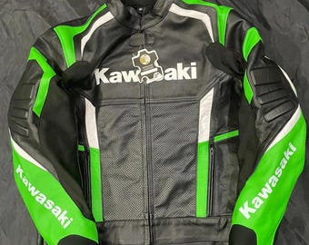 Kawasaki Leder Motorradjacke - Green & Black Biker Racing Jacke