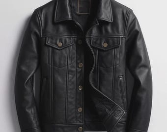 Men’s Black Leather Jacket Genuine Biker Leather Coat
