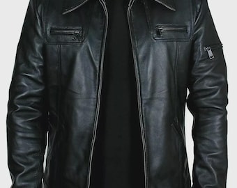 Stilvolle schwarze weiche Leder Bikerjacke für Herren echtes Lammfell Motorradmantel