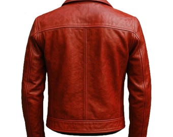 Herren Lederjacke Echte stilvolle rote Rindsleder Bikerjacke