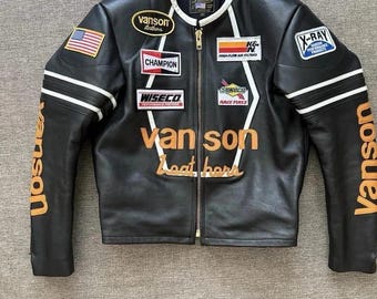 Vintage Vanson Leder Racing Jacke | Schwarze Leder Motorradjacke