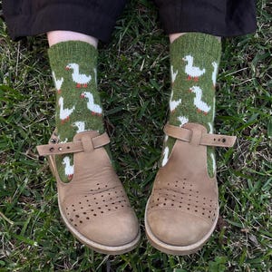 Hand Knit Wool Socks with Goose Pattern